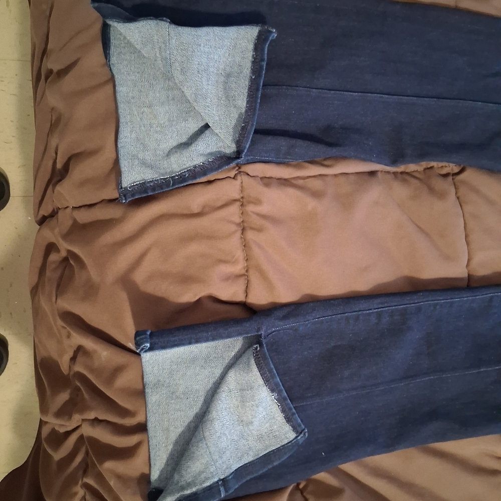 Express Dark Blue Women's Skyscraper Mid Rise Jeans. With Split Boot Flare - Picture 6 of 7